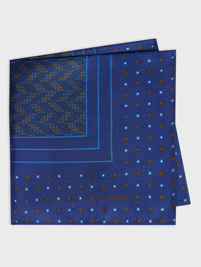 Pochette en soie bleu indigo à motif