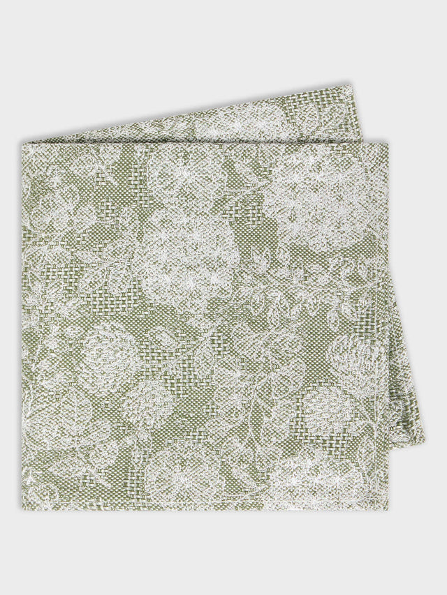 Pochette en coton et soie blancs à motif fleuri vert d'eau