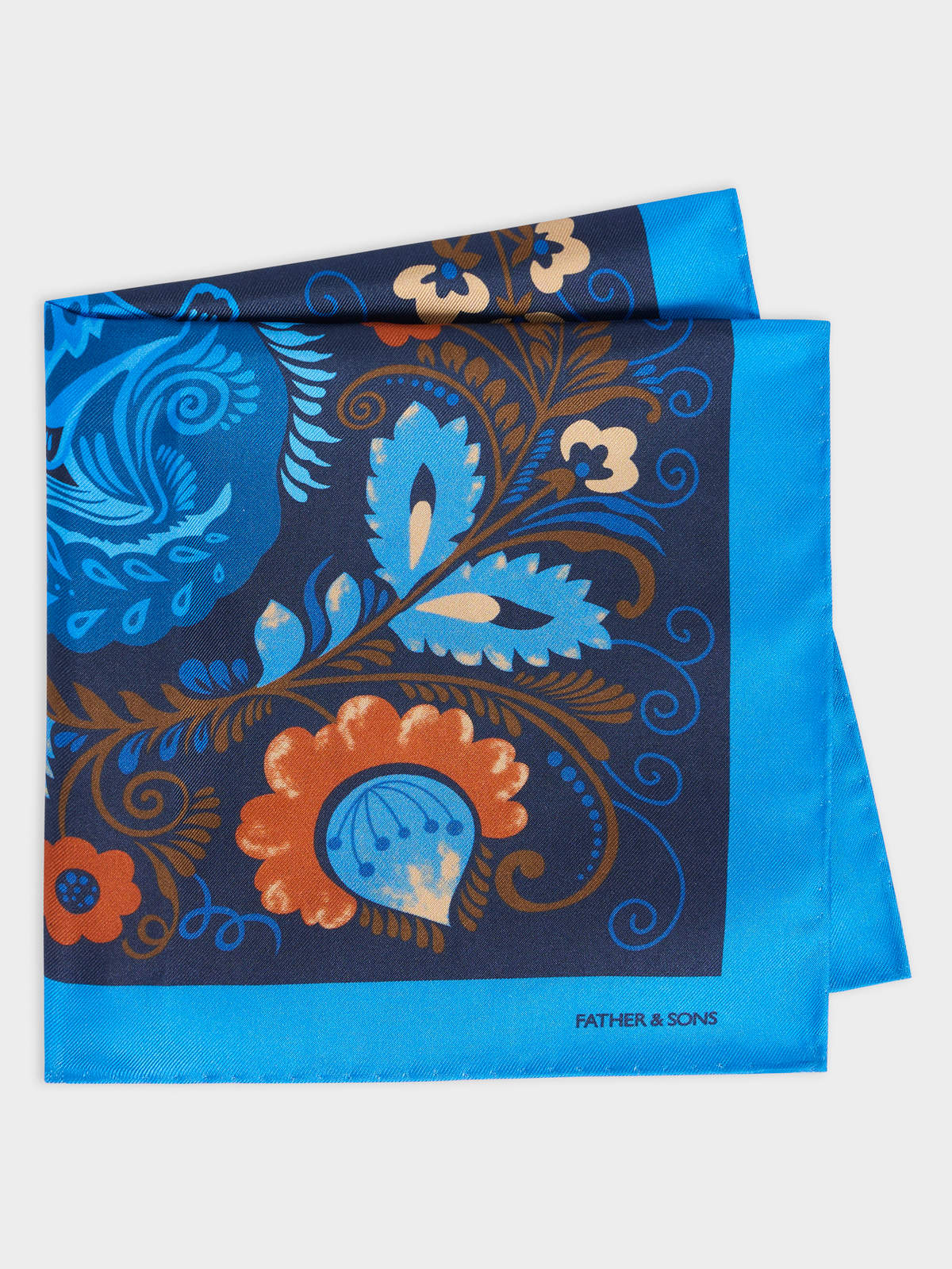 Pochette En Soie Bleu Indigo Motif Fleuri