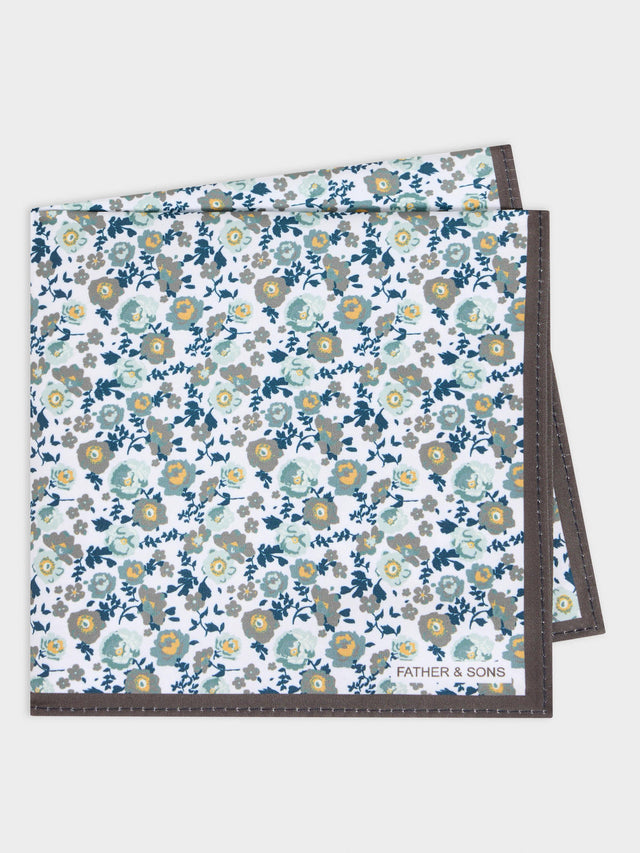 Pochette à motif fleuri kaki et bleu