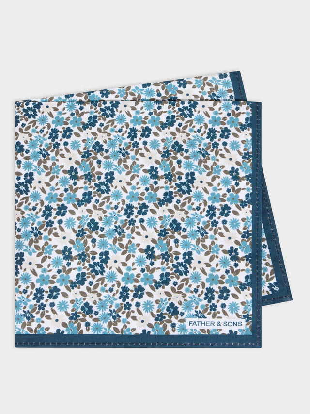 Pochette à motif fleuri bleu prusse et kaki
