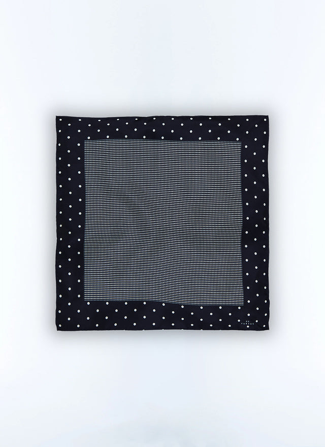Navy blue silk pocket square with prints