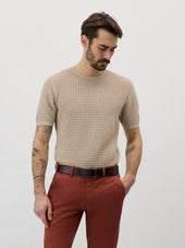 Tee-shirt Slim en maille ajourée beige
