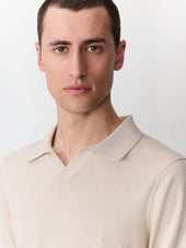 Polo Slim En Maille Coton Et Soie Beige