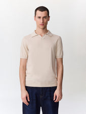 Polo slim en maille coton et soie beige