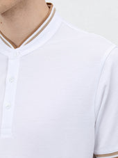 Polo Slim En Coton Blanc Col Officier