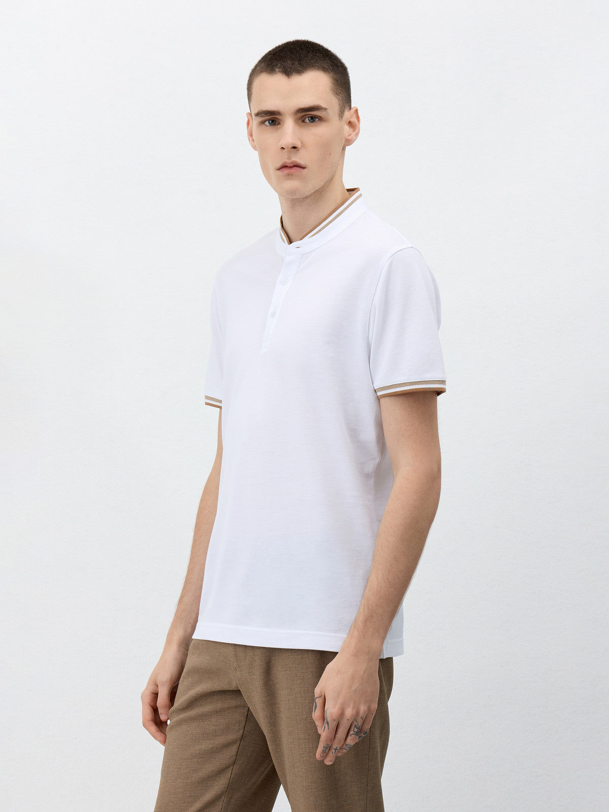 Polo Slim En Coton Blanc Col Officier