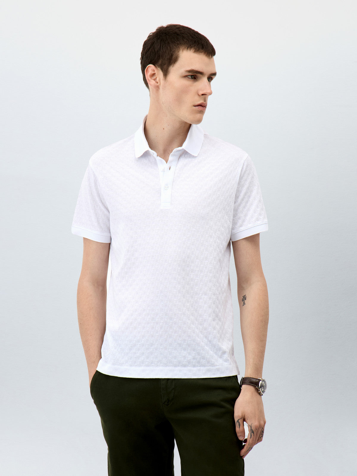 Polo Slim En Maille Coton Blanc