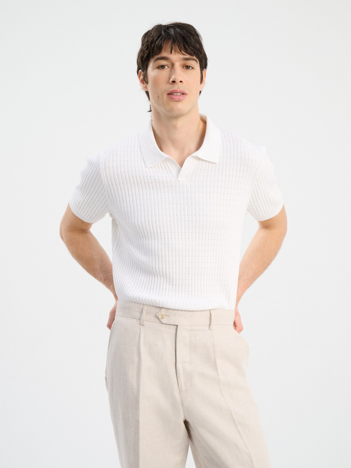 Polo Regular En Maille Ajour E Blanche
