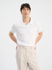 Polo regular en maille ajourée blanche
