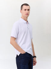 Polo slim en coton mélangé blanc