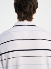 Polo Loose En Coton Blanc Rayures Bleues