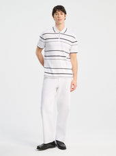Polo Loose En Coton Blanc Rayures Bleues
