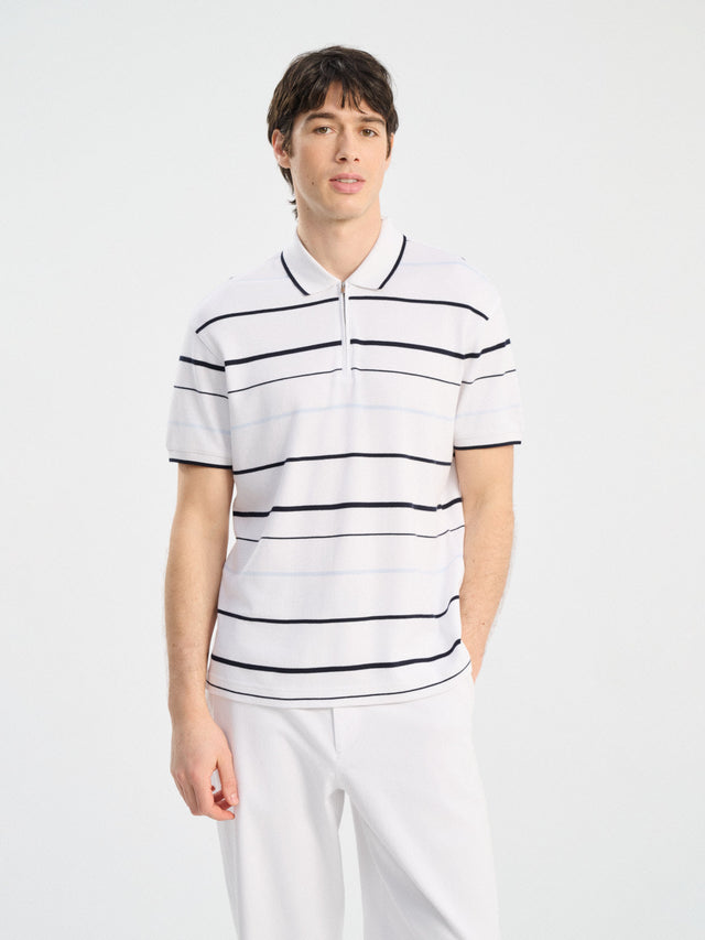 Polo loose en coton blanc à rayures bleues