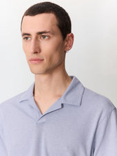Polo Regular En Coton Et Lin Bleu Gris