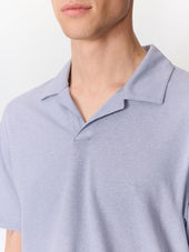 Polo Regular En Coton Et Lin Bleu Gris