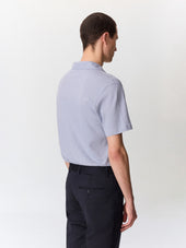 Polo Regular En Coton Et Lin Bleu Gris