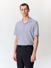 Polo regular en coton et lin bleu gris