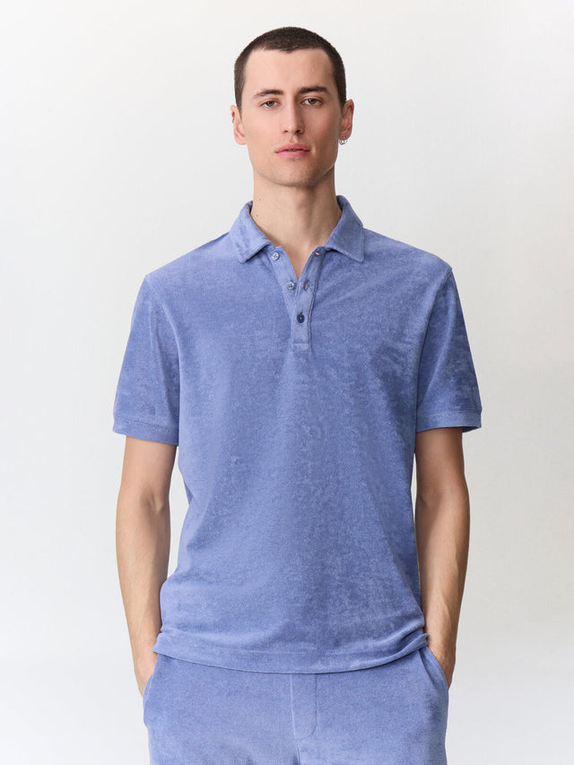 Polo slim en jersey éponge bleu chambray