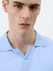 Polo Slim En Coton Et Lin Bleu Ciel