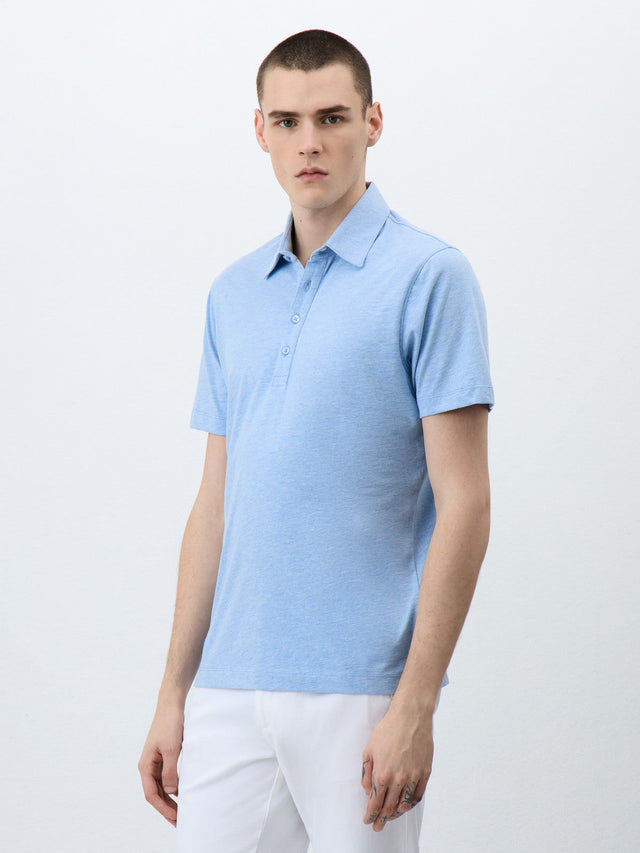Polo Slim en coton mélangé bleu ciel