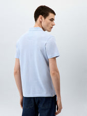 Polo Slim En Maille Coton Bleu Ciel