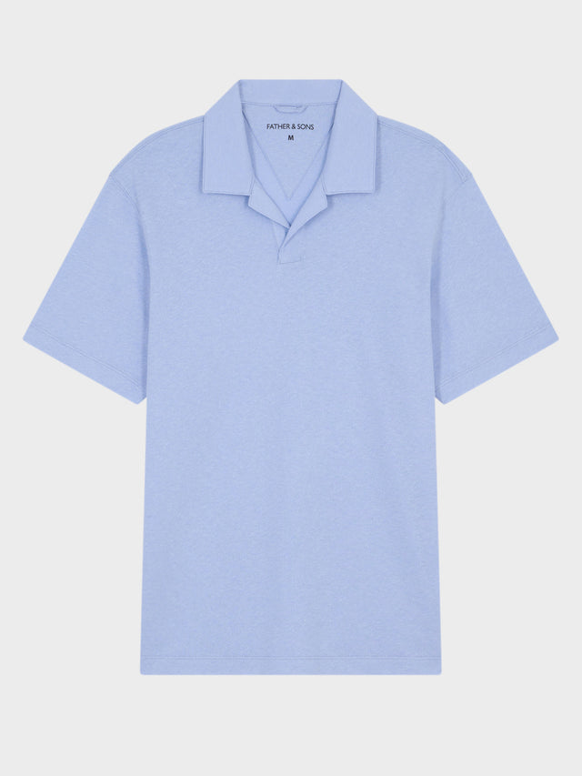 Polo regular en coton et lin bleu ciel