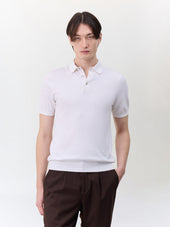 Polo slim en maille coton et soie écrue