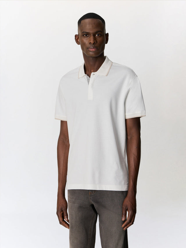 Polo regular en coton mélangé écru