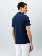 Polo Slim En Maille Coton Bleu Indigo