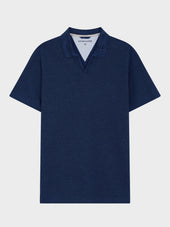 Polo Slim En Maille Coton Bleu Indigo