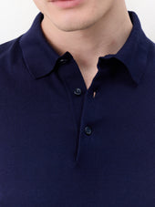 Polo Slim En Maille Coton Et Soie Bleu Indigo