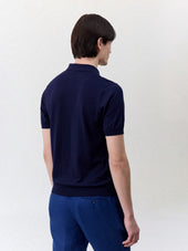Polo Slim En Maille Coton Et Soie Bleu Indigo