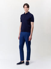 Polo Slim En Maille Coton Et Soie Bleu Indigo