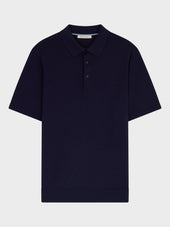 Polo Slim En Maille Coton Et Soie Bleu Indigo