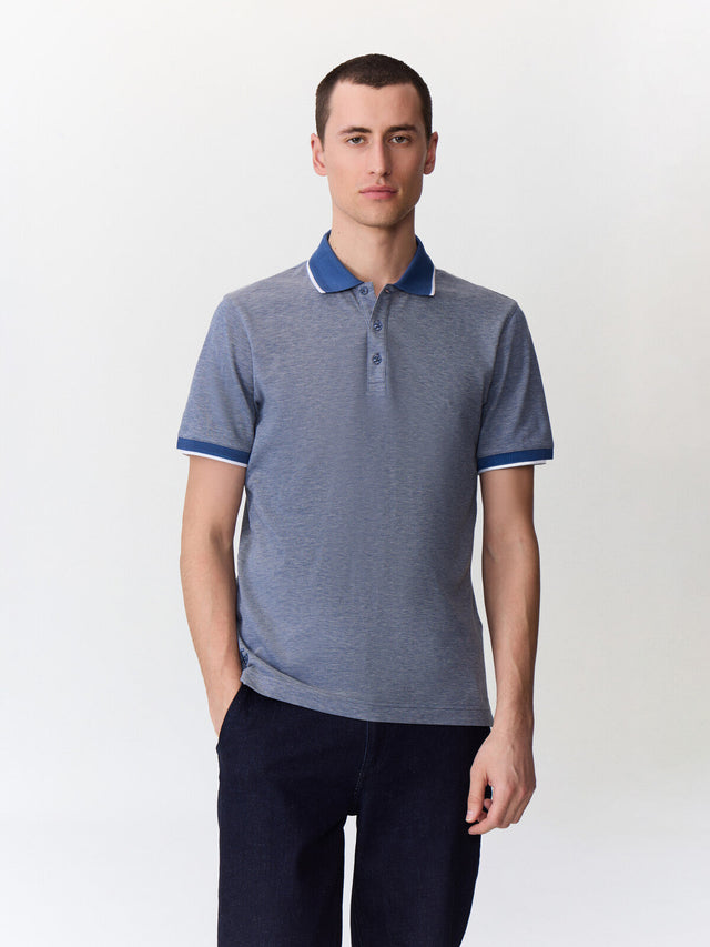 Polo slim en coton bleu jeans