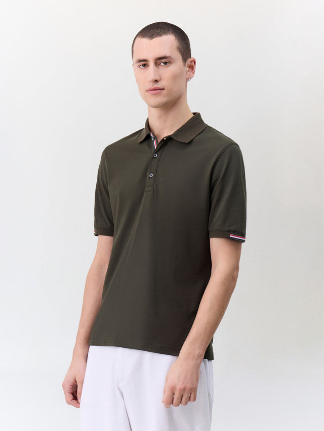 Polo slim en coton mélangé kaki