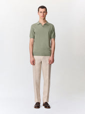 Polo Slim En Maille Coton Et Soie Kaki