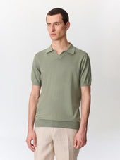 Polo Slim En Maille Coton Et Soie Kaki
