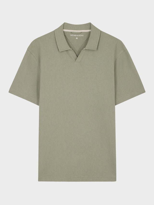 Polo regular en coton et lin kaki