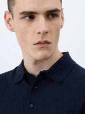 Polo Slim En Maille Lin Et Coton Bleu Marine