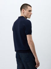 Polo Slim En Maille Lin Et Coton Bleu Marine