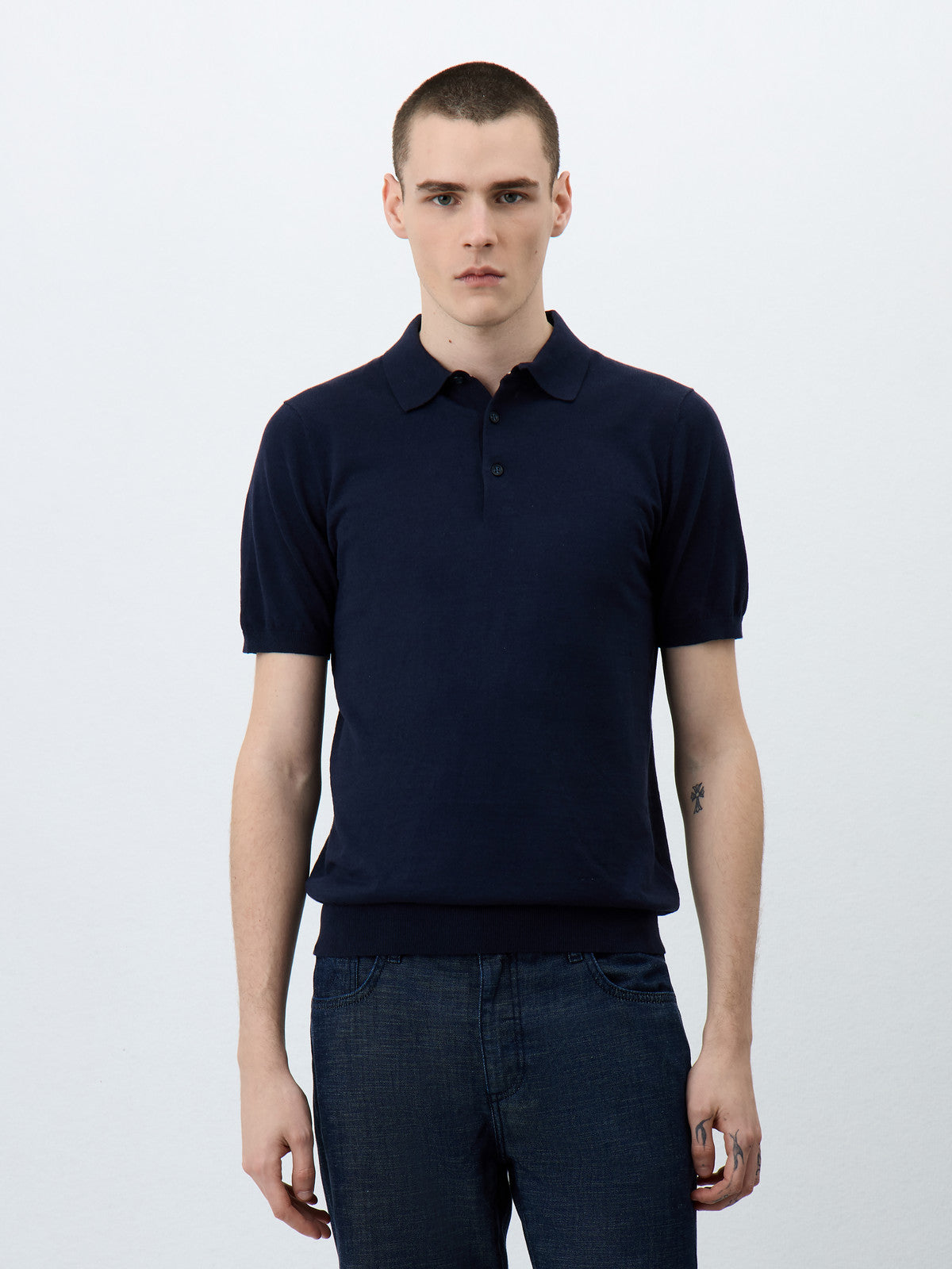 Polo Slim En Maille Lin Et Coton Bleu Marine