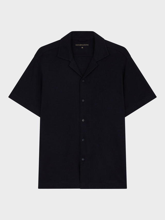 Chemise manches courtes regular en coton Jacquard bleu marine