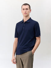 Polo slim en coton mélangé bleu marine