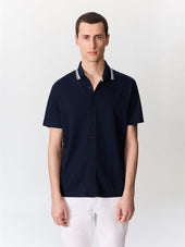 Chemise Manches Courtes Regular En Maille Bleu Marine
