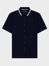 Chemise manches courtes regular en maille bleu marine