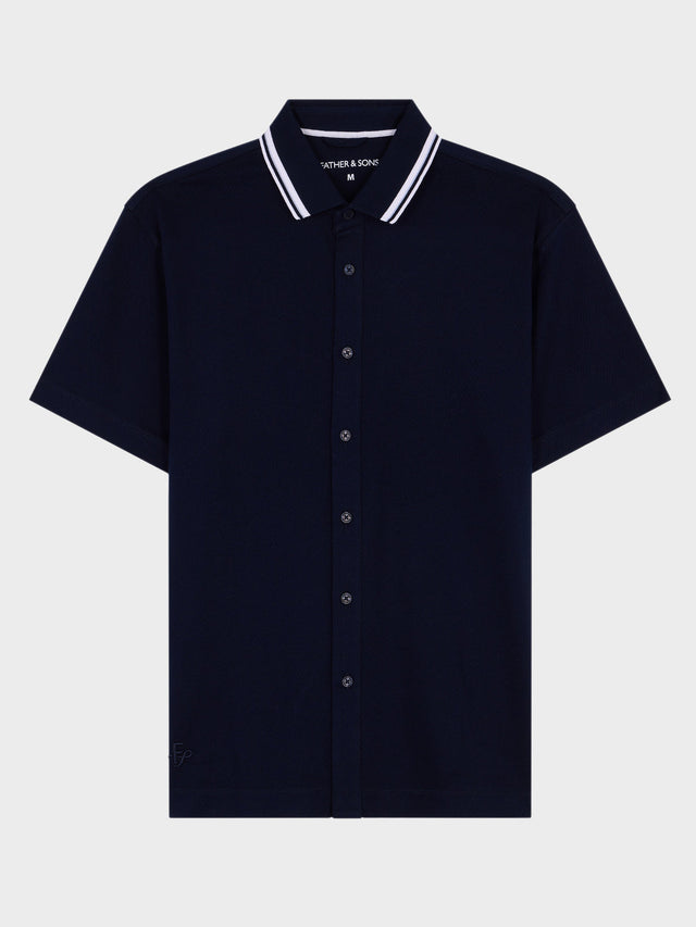 Chemise manches courtes regular en maille bleu marine