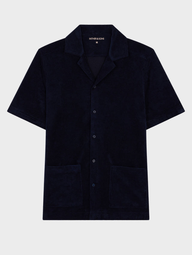 Chemise manches courtes regular en jersey éponge bleu marine