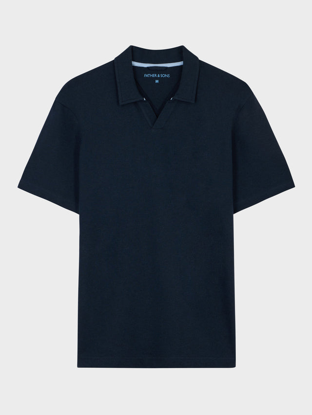 Polo regular en coton et lin bleu marine